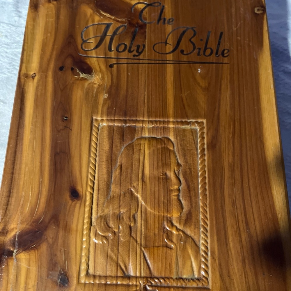 Wooden Holy Bible Cover with Carved Design